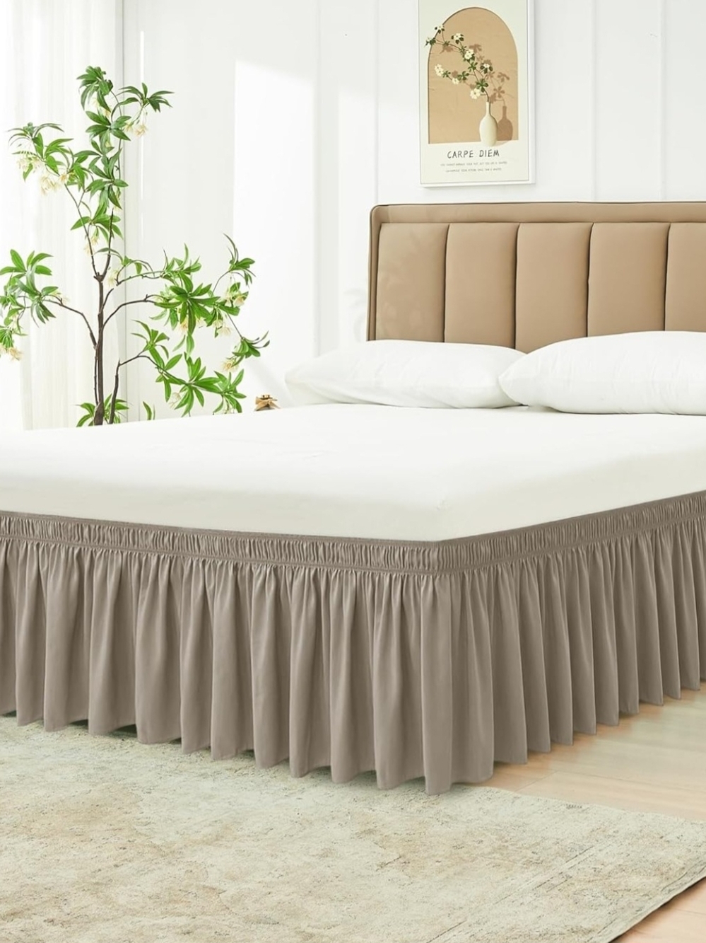 Taupe Ruffled Bed Skirt - Home Bedding Queen 15"